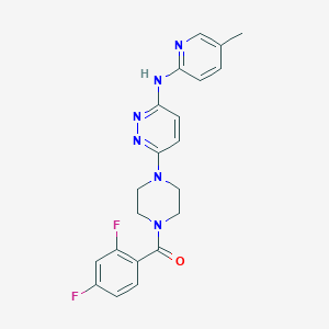 molecular formula C21H20F2N6O B5568055 6-[4-(2,4-二氟苯甲酰)-1-哌嗪基]-N-(5-甲基-2-吡啶基)-3-哒嗪胺 