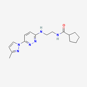 molecular formula C16H22N6O B5568085 N-(2-{[6-(3-甲基-1H-吡唑-1-基)-3-哒嗪基]氨基}乙基)环戊烷甲酰胺 