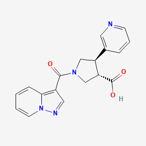 molecular formula C18H16N4O3 B5568223 (3S*,4R*)-1-(pyrazolo[1,5-a]pyridin-3-ylcarbonyl)-4-pyridin-3-ylpyrrolidine-3-carboxylic acid 