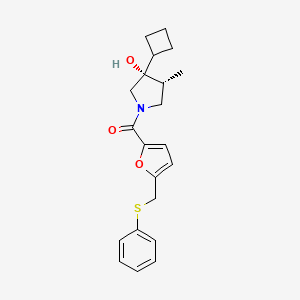 molecular formula C21H25NO3S B5568324 (3R*,4R*)-3-cyclobutyl-4-methyl-1-{5-[(phenylthio)methyl]-2-furoyl}pyrrolidin-3-ol 