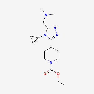molecular formula C16H27N5O2 B5568346 ethyl 4-{4-cyclopropyl-5-[(dimethylamino)methyl]-4H-1,2,4-triazol-3-yl}piperidine-1-carboxylate 