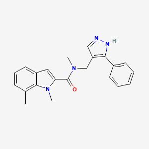 molecular formula C22H22N4O B5568358 N,1,7-trimethyl-N-[(3-phenyl-1H-pyrazol-4-yl)methyl]-1H-indole-2-carboxamide 