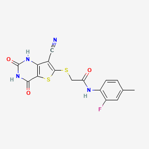 2-[(7-cyano-4-hydroxy-2-oxo-1,2-dihydrothieno[3,2-d]pyrimidin-6-yl)thio]-N-(2-fluoro-4-methylphenyl)acetamide