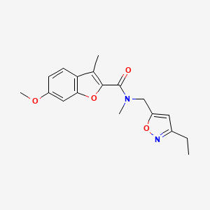molecular formula C18H20N2O4 B5568461 N-[(3-ethyl-5-isoxazolyl)methyl]-6-methoxy-N,3-dimethyl-1-benzofuran-2-carboxamide 