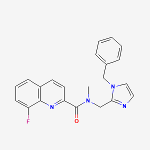 molecular formula C22H19FN4O B5568722 N-[(1-苄基-1H-咪唑-2-基)甲基]-8-氟-N-甲基-2-喹啉甲酰胺 