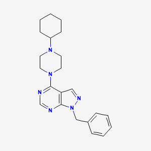 molecular formula C22H28N6 B5568796 1-benzyl-4-(4-cyclohexyl-1-piperazinyl)-1H-pyrazolo[3,4-d]pyrimidine 