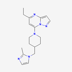molecular formula C18H24N6 B5568876 5-ethyl-7-{4-[(2-methyl-1H-imidazol-1-yl)methyl]piperidin-1-yl}pyrazolo[1,5-a]pyrimidine 