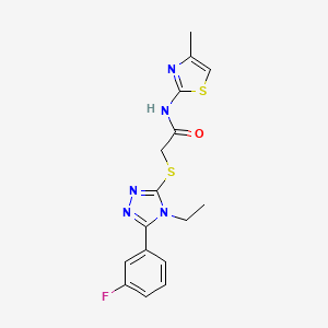molecular formula C16H16FN5OS2 B5568943 2-{[4-ethyl-5-(3-fluorophenyl)-4H-1,2,4-triazol-3-yl]thio}-N-(4-methyl-1,3-thiazol-2-yl)acetamide 