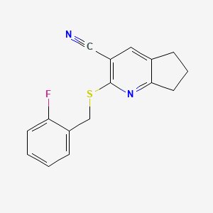 molecular formula C16H13FN2S B5568970 2-[(2-fluorobenzyl)thio]-6,7-dihydro-5H-cyclopenta[b]pyridine-3-carbonitrile 