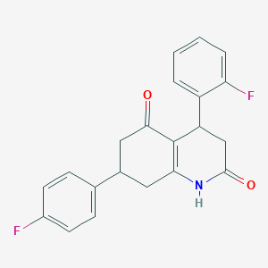 molecular formula C21H17F2NO2 B5569160 4-(2-fluorophenyl)-7-(4-fluorophenyl)-4,6,7,8-tetrahydro-2,5(1H,3H)-quinolinedione 