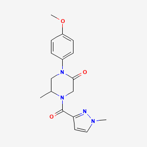 molecular formula C17H20N4O3 B5569213 1-(4-甲氧基苯基)-5-甲基-4-[(1-甲基-1H-吡唑-3-基)羰基]-2-哌嗪酮 