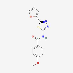 molecular formula C14H11N3O3S B5569329 N-[5-(2-呋喃基)-1,3,4-噻二唑-2-基]-4-甲氧基苯甲酰胺 
