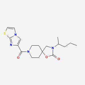 molecular formula C18H24N4O3S B5569351 8-(imidazo[2,1-b][1,3]thiazol-6-ylcarbonyl)-3-(1-methylbutyl)-1-oxa-3,8-diazaspiro[4.5]decan-2-one 