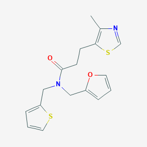 molecular formula C17H18N2O2S2 B5569477 N-(2-呋喃甲基)-3-(4-甲基-1,3-噻唑-5-基)-N-(2-噻吩甲基)丙酰胺 