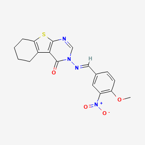 molecular formula C18H16N4O4S B5569579 3-[(4-甲氧基-3-硝基亚苄基)氨基]-5,6,7,8-四氢[1]苯并噻吩并[2,3-d]嘧啶-4(3H)-酮 