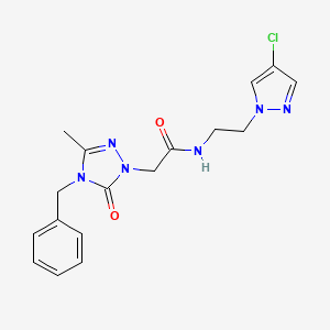 molecular formula C17H19ClN6O2 B5569583 2-(4-benzyl-3-methyl-5-oxo-4,5-dihydro-1H-1,2,4-triazol-1-yl)-N-[2-(4-chloro-1H-pyrazol-1-yl)ethyl]acetamide 
