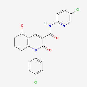 molecular formula C21H15Cl2N3O3 B5569604 1-(4-氯苯基)-N-(5-氯-2-吡啶基)-2,5-二氧代-1,2,5,6,7,8-六氢-3-喹啉甲酰胺 