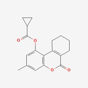 molecular formula C18H18O4 B5569676 3-甲基-6-氧代-7,8,9,10-四氢-6H-苯并[c]色满-1-基环丙烷羧酸酯 