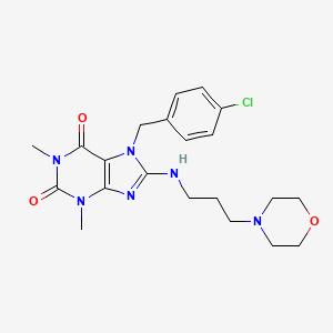 molecular formula C21H27ClN6O3 B5569818 7-(4-chlorobenzyl)-1,3-dimethyl-8-{[3-(4-morpholinyl)propyl]amino}-3,7-dihydro-1H-purine-2,6-dione 