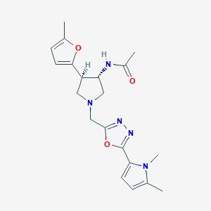 molecular formula C20H25N5O3 B5569866 N-[(3S*,4R*)-1-{[5-(1,5-二甲基-1H-吡咯-2-基)-1,3,4-恶二唑-2-基]甲基}-4-(5-甲基-2-呋喃基)-3-吡咯烷基]乙酰胺 