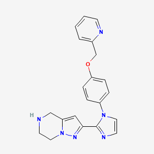 molecular formula C21H20N6O B5569876 2-{1-[4-(2-pyridinylmethoxy)phenyl]-1H-imidazol-2-yl}-4,5,6,7-tetrahydropyrazolo[1,5-a]pyrazine hydrochloride 