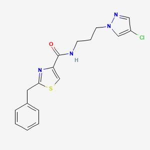 molecular formula C17H17ClN4OS B5569893 2-benzyl-N-[3-(4-chloro-1H-pyrazol-1-yl)propyl]-1,3-thiazole-4-carboxamide 