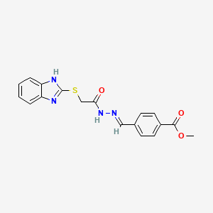 molecular formula C18H16N4O3S B5569924 4-{2-[(1H-苯并咪唑-2-基硫代)乙酰]碳酰肼基}苯甲酸甲酯 