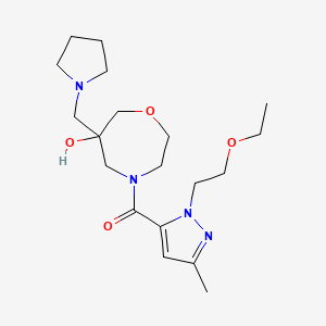molecular formula C19H32N4O4 B5570143 4-{[1-(2-乙氧基乙基)-3-甲基-1H-吡唑-5-基]羰基}-6-(吡咯烷-1-基甲基)-1,4-恶杂环己烷-6-醇 