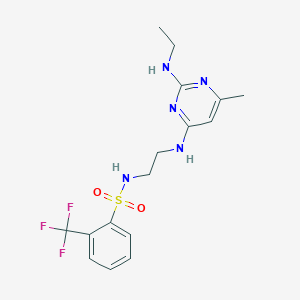 molecular formula C16H20F3N5O2S B5570194 N-(2-{[2-(ethylamino)-6-methyl-4-pyrimidinyl]amino}ethyl)-2-(trifluoromethyl)benzenesulfonamide 