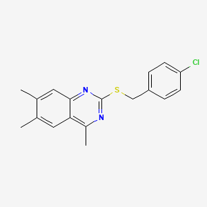 molecular formula C18H17ClN2S B5570615 2-[(4-氯苄基)硫代]-4,6,7-三甲基喹唑啉 