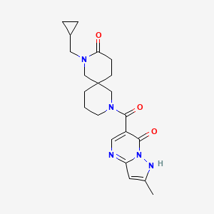 molecular formula C21H27N5O3 B5570637 2-(cyclopropylmethyl)-8-[(2-methyl-7-oxo-4,7-dihydropyrazolo[1,5-a]pyrimidin-6-yl)carbonyl]-2,8-diazaspiro[5.5]undecan-3-one 