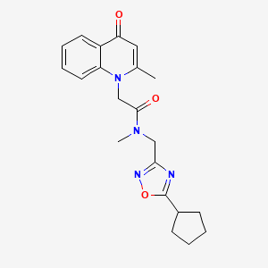 molecular formula C21H24N4O3 B5570691 N-[(5-cyclopentyl-1,2,4-oxadiazol-3-yl)methyl]-N-methyl-2-(2-methyl-4-oxoquinolin-1(4H)-yl)acetamide 