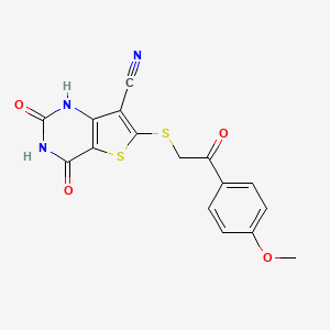 molecular formula C16H11N3O4S2 B5570810 4-hydroxy-6-{[2-(4-methoxyphenyl)-2-oxoethyl]thio}-2-oxo-1,2-dihydrothieno[3,2-d]pyrimidine-7-carbonitrile 