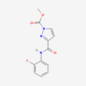 molecular formula C12H10FN3O3 B5570971 methyl 3-{[(2-fluorophenyl)amino]carbonyl}-1H-pyrazole-1-carboxylate 
