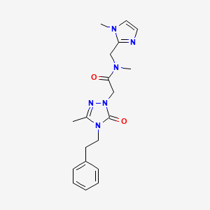 molecular formula C19H24N6O2 B5571209 N-methyl-N-[(1-methyl-1H-imidazol-2-yl)methyl]-2-[3-methyl-5-oxo-4-(2-phenylethyl)-4,5-dihydro-1H-1,2,4-triazol-1-yl]acetamide 