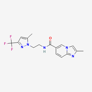 molecular formula C16H16F3N5O B5571249 2-甲基-N-{2-[5-甲基-3-(三氟甲基)-1H-吡唑-1-基]乙基}咪唑并[1,2-a]吡啶-6-甲酰胺 