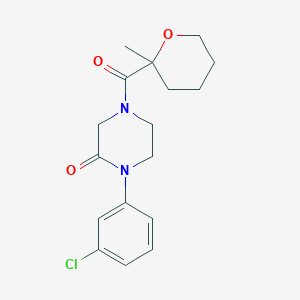 molecular formula C17H21ClN2O3 B5571283 1-(3-chlorophenyl)-4-[(2-methyltetrahydro-2H-pyran-2-yl)carbonyl]-2-piperazinone 