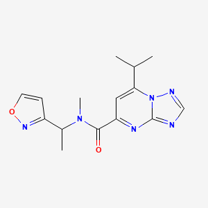 molecular formula C15H18N6O2 B5571394 7-isopropyl-N-[1-(3-isoxazolyl)ethyl]-N-methyl[1,2,4]triazolo[1,5-a]pyrimidine-5-carboxamide 