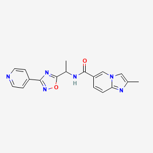 molecular formula C18H16N6O2 B5571503 2-methyl-N-[1-(3-pyridin-4-yl-1,2,4-oxadiazol-5-yl)ethyl]imidazo[1,2-a]pyridine-6-carboxamide 