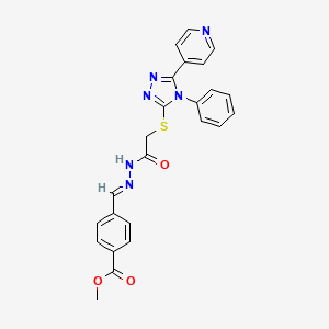 molecular formula C24H20N6O3S B5571618 4-[2-({[4-苯基-5-(4-吡啶基)-4H-1,2,4-三唑-3-基]硫代}乙酰)碳酰肼基]苯甲酸甲酯 