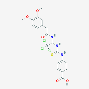 molecular formula C20H20Cl3N3O5S B5571705 4-({[(2,2,2-trichloro-1-{[(3,4-dimethoxyphenyl)acetyl]amino}ethyl)amino]carbonothioyl}amino)benzoic acid 