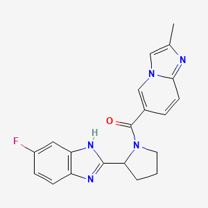 molecular formula C20H18FN5O B5571786 5-氟-2-{1-[(2-甲基咪唑并[1,2-a]吡啶-6-基)羰基]吡咯烷-2-基}-1H-苯并咪唑 
