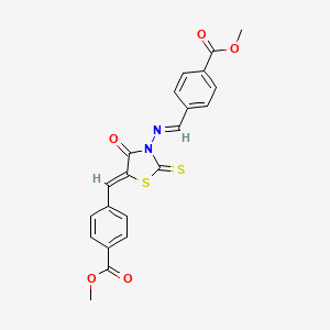 molecular formula C21H16N2O5S2 B5571820 methyl 4-[(3-{[4-(methoxycarbonyl)benzylidene]amino}-4-oxo-2-thioxo-1,3-thiazolidin-5-ylidene)methyl]benzoate 