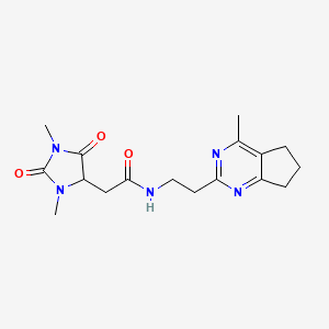 molecular formula C17H23N5O3 B5572060 2-(1,3-dimethyl-2,5-dioxo-4-imidazolidinyl)-N-[2-(4-methyl-6,7-dihydro-5H-cyclopenta[d]pyrimidin-2-yl)ethyl]acetamide 