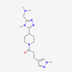 molecular formula C18H29N7O B5572105 N,N-dimethyl-1-(4-methyl-5-{1-[3-(1-methyl-1H-pyrazol-4-yl)propanoyl]piperidin-4-yl}-4H-1,2,4-triazol-3-yl)methanamine 
