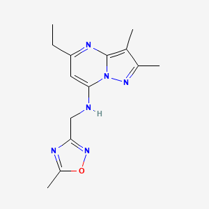 molecular formula C14H18N6O B5572157 5-乙基-2,3-二甲基-N-[(5-甲基-1,2,4-恶二唑-3-基)甲基]吡唑并[1,5-a]嘧啶-7-胺 