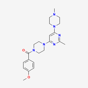 molecular formula C22H30N6O2 B5572265 4-[4-(4-甲氧基苯甲酰)-1-哌嗪基]-2-甲基-6-(4-甲基-1-哌嗪基)嘧啶 