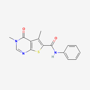 molecular formula C15H13N3O2S B5572276 3,5-dimethyl-4-oxo-N-phenyl-3,4-dihydrothieno[2,3-d]pyrimidine-6-carboxamide 