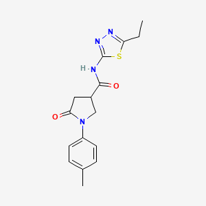 molecular formula C16H18N4O2S B5572318 N-(5-ethyl-1,3,4-thiadiazol-2-yl)-1-(4-methylphenyl)-5-oxo-3-pyrrolidinecarboxamide 
