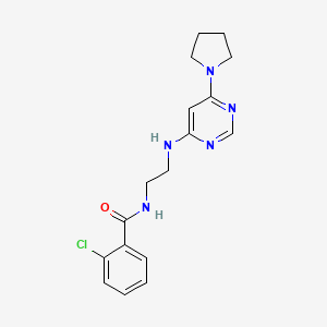 molecular formula C17H20ClN5O B5572417 2-chloro-N-(2-{[6-(1-pyrrolidinyl)-4-pyrimidinyl]amino}ethyl)benzamide 